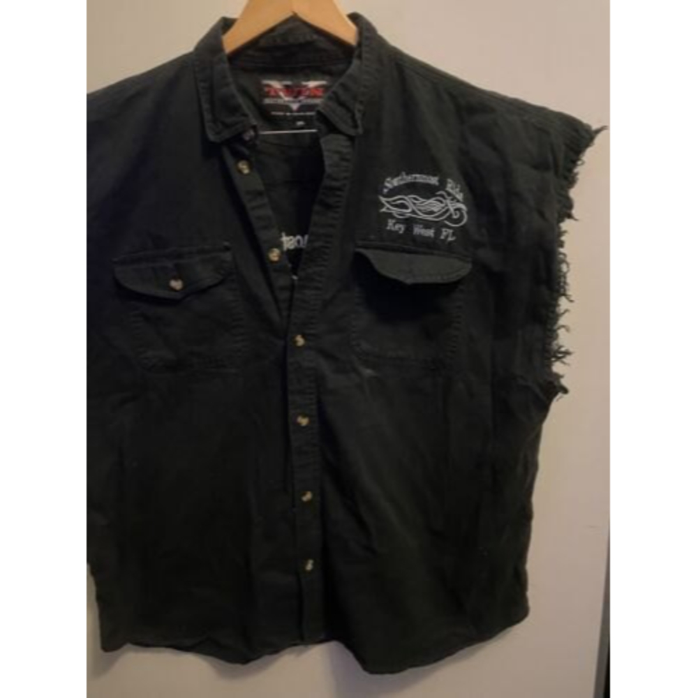 V Twin Motorcycle Apparel Black Vest Southernmost Ride Key West FL Mens 2XL